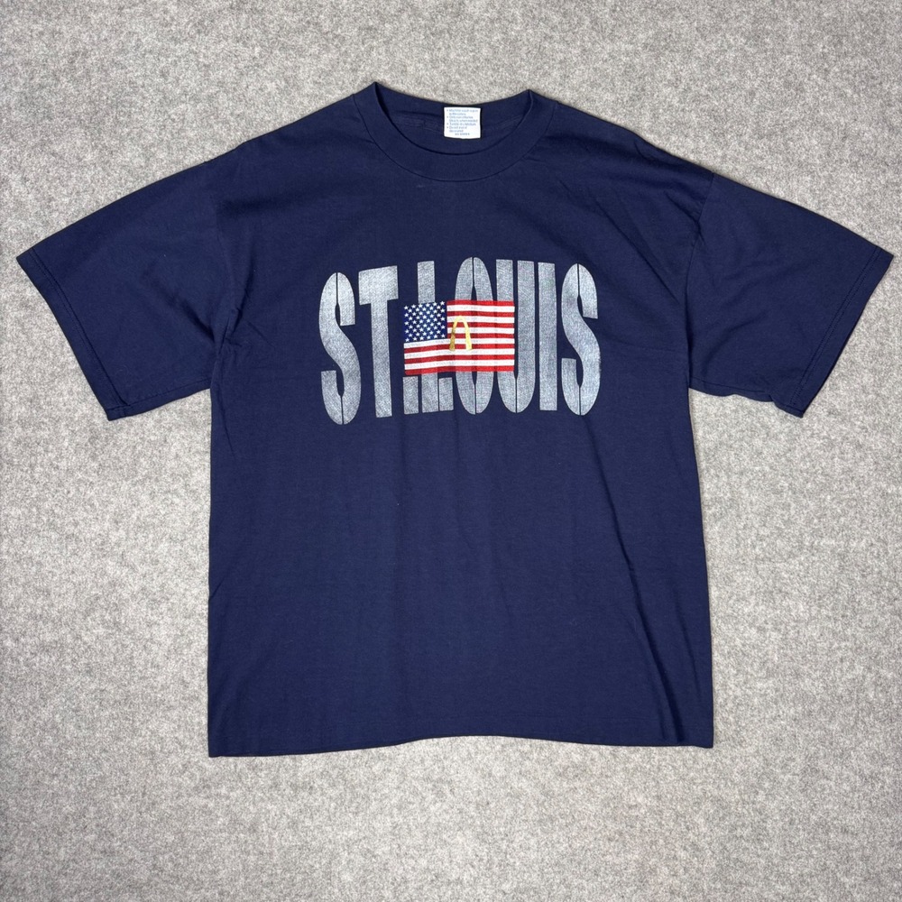 Vintage All Sport St Louis McDonalds American Flag T-Shirt Navy Blue XL USA Made